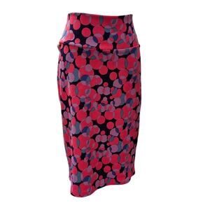 LulaRoe Cassie Knee Length Pull On Pencil Skirt Pink Blue Circles Womens M